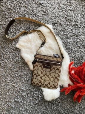 Coach Beige Monogram Cross Body Bag